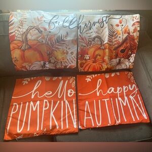 Pillow Covers Autumn Fall Pumpkin Themed Set of 4 20" x 20" NEW